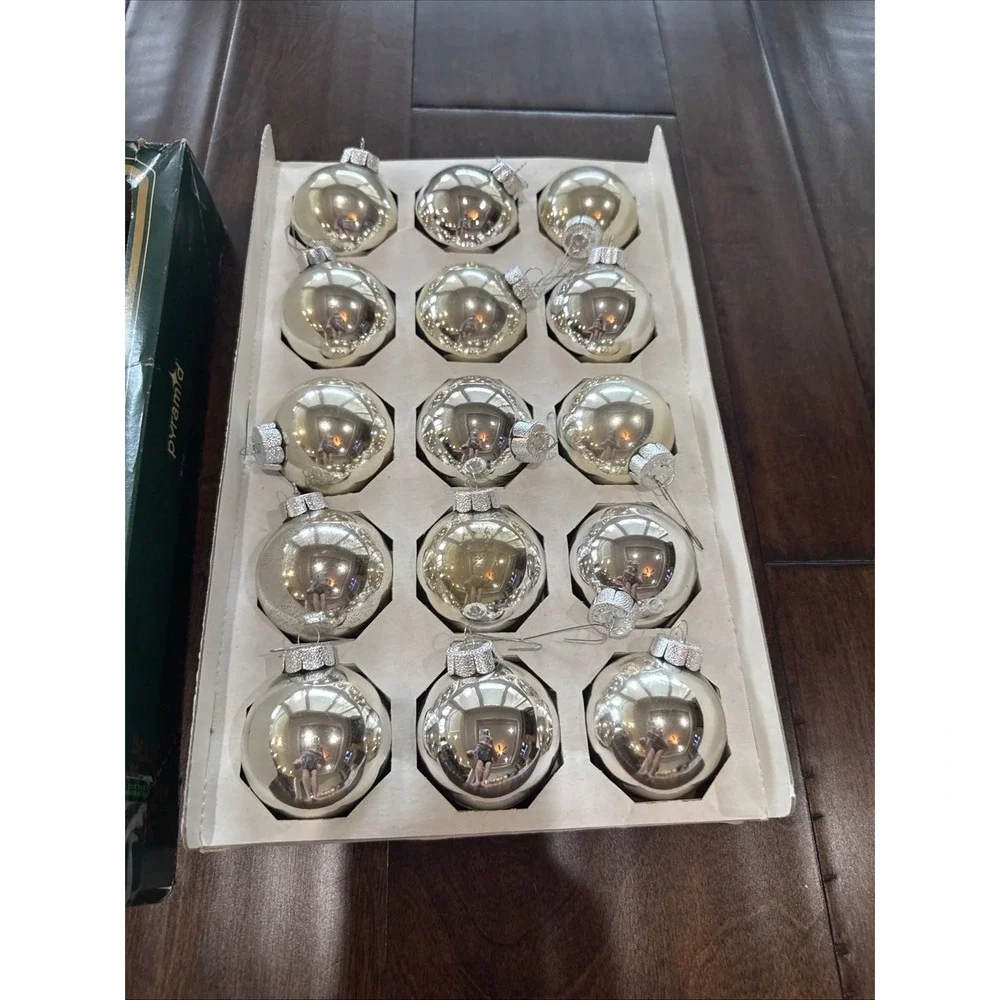 Vintage Glass Christmas Ornaments Set of 15 Silver Ball